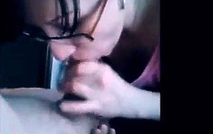 Nerdy mom pink shirt blow load cum in mouth swallows