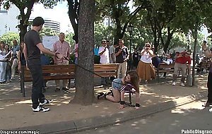 Naked butt slave crawl in public