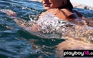 Big boobed badass babe Lauren Fogle and her GFs love naked wake surfing