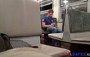 Touching her tits in a train