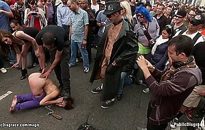 Busty slave caned on the street