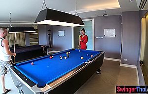 Amateur Asian Euro couple horny homemade sex after a game of pool
