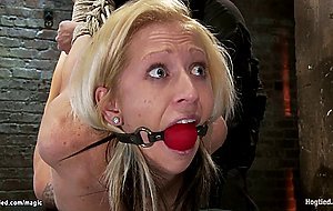 Hogtied suspended and ass hooked blond