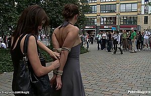 Gagged bound babe humiliated in public