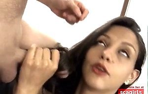 Sexy Long Haired Brunette Hairjob