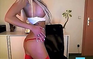 Sexy Blonde In Red Stockings Toys On Cam