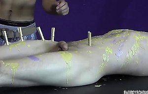 Thomas White is bound gagged and covered in wax