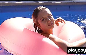 Nude tiny titted ukrainian blondie Clarice Elvira swimming in the pool