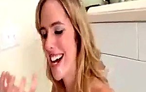 Gorgeous blonde girl licking cum