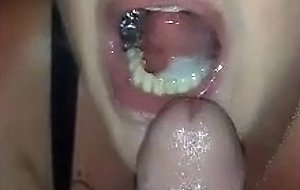Milf slut sucks dick with cumshot in her mouth, she swallows all your juice