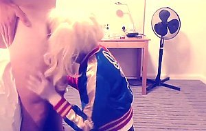 Suicide Squad Harley Quinn crossdresser suck and swallow
