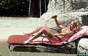 Skinny inked blonde slut Kitana Montana taboo fucked by the pool outdoor