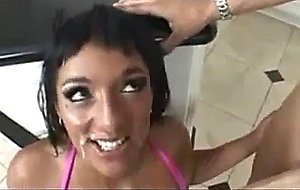 Super sweet naked brunette slut on the kitchen table gets her wet pussy fucked