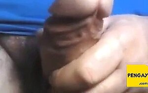 Dad stroking his thick uncut cock on cam (no cum)