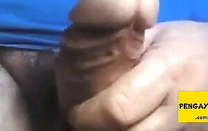 Dad stroking his thick uncut cock on cam (no cum)
