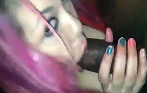 Emo young lady eating a black dick
