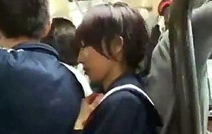 Naive schoolgirl in tokyo bus!