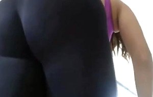 Girl in yoga pants stripping