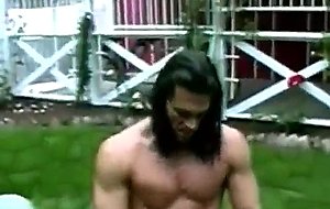Strong man anus banging asian in garden