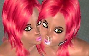 D cartoon babe with pink hair getting fucked intense