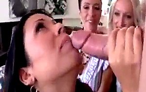 Brunette latina gets her first try at handjob while others watch
