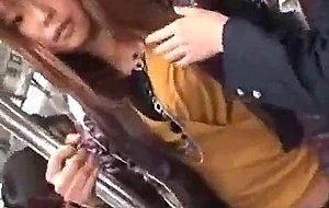 Japan lesbian threesome public train car fingering