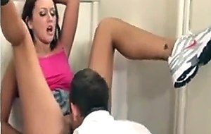 Sexy brunette bang on the toilet