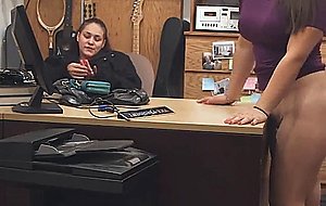 Busted brunette sucking dick in pawn shop point of view
