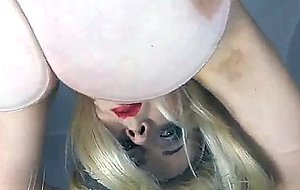 Sexy blonde's boobs on glass!