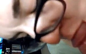 Nerdy girlfriend bj with cum on face