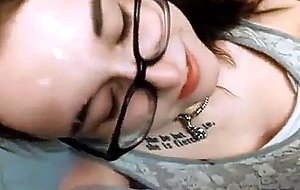 Nerdy girlfriend bj with cum on face