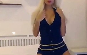 Hot blonde stwardess teases on cumalongcams