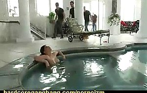 Horny wife gets gangbanged by the pool with dp and intense